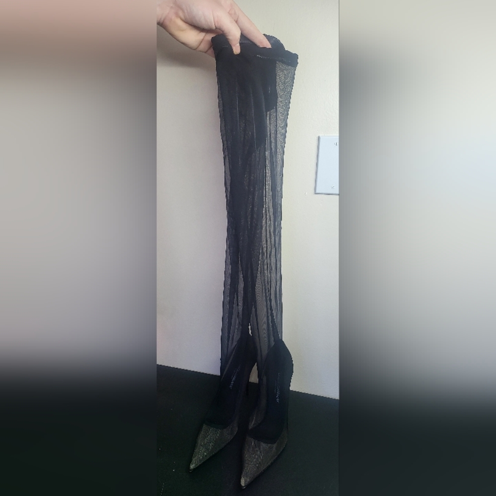 Dolce & Gabbana Black Tulle Thigh-High Boots Size 40 ABOUT 9 - Picture 3 of 14